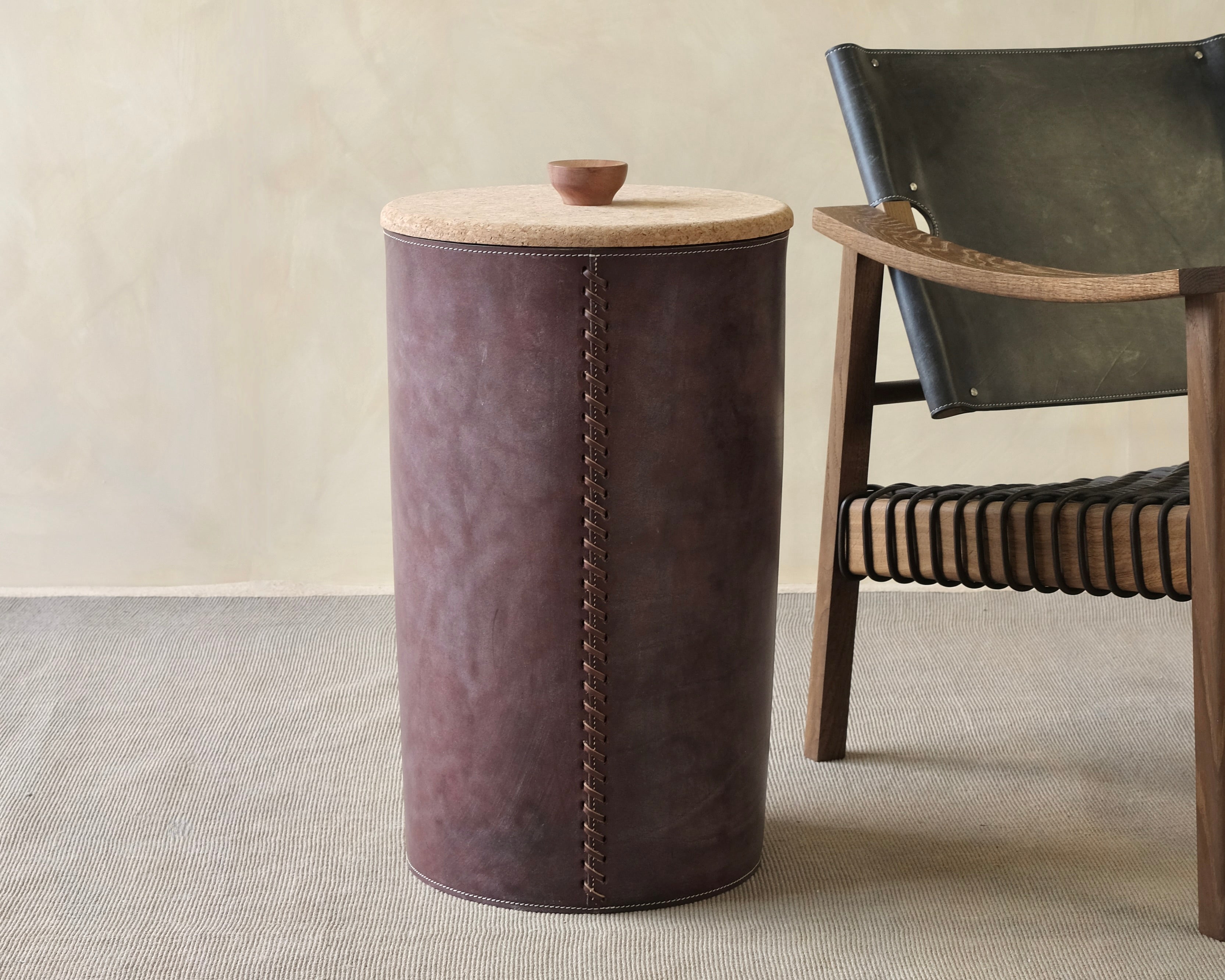 Burgundy leather laundry basket
