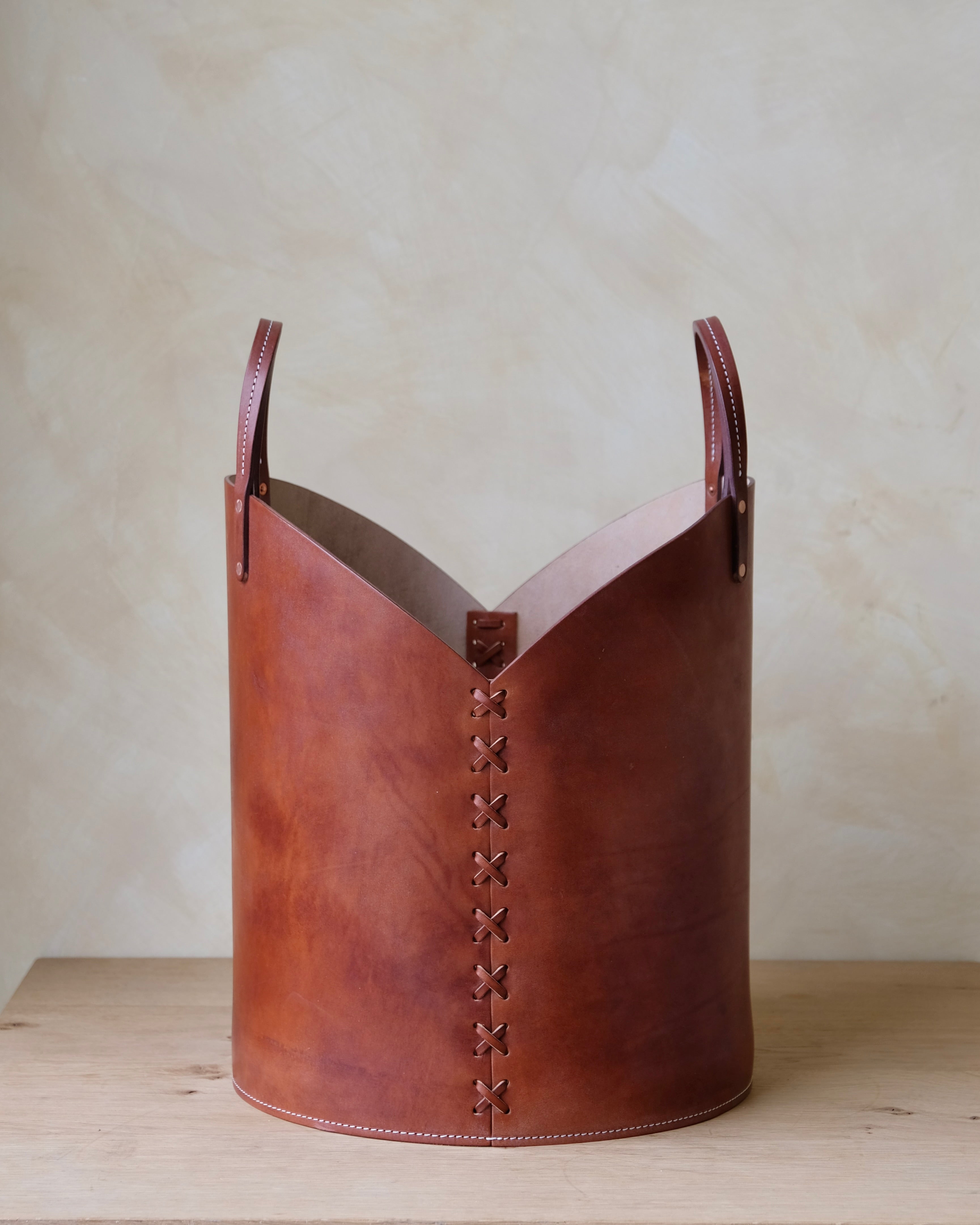 Leather Log Basket - Medium