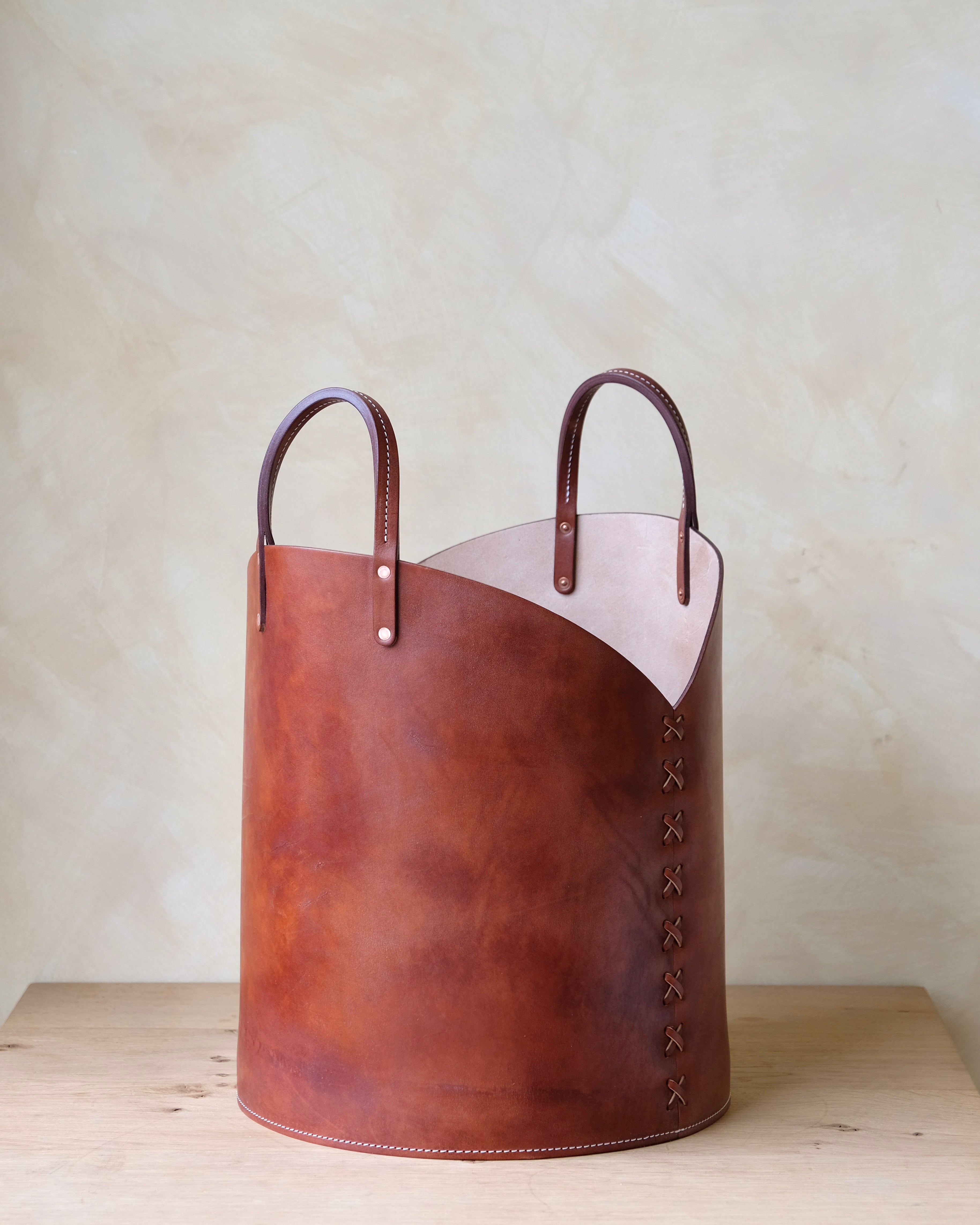 Leather Log Basket - Medium