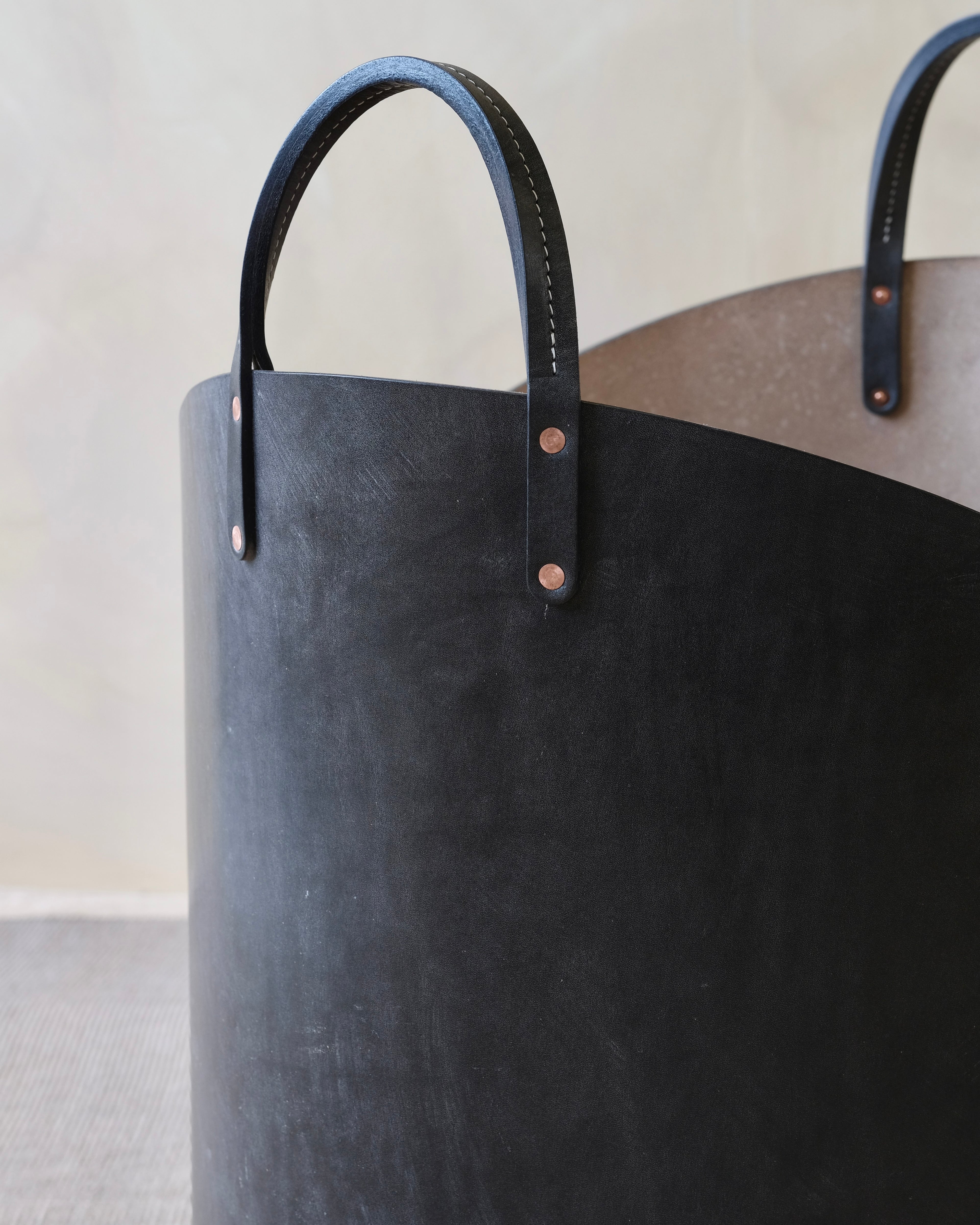 Leather Log Basket - Large
