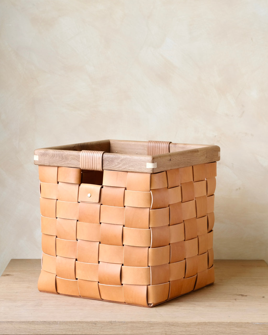 SERON - Woven Leather, Timber Framed Basket - Medium