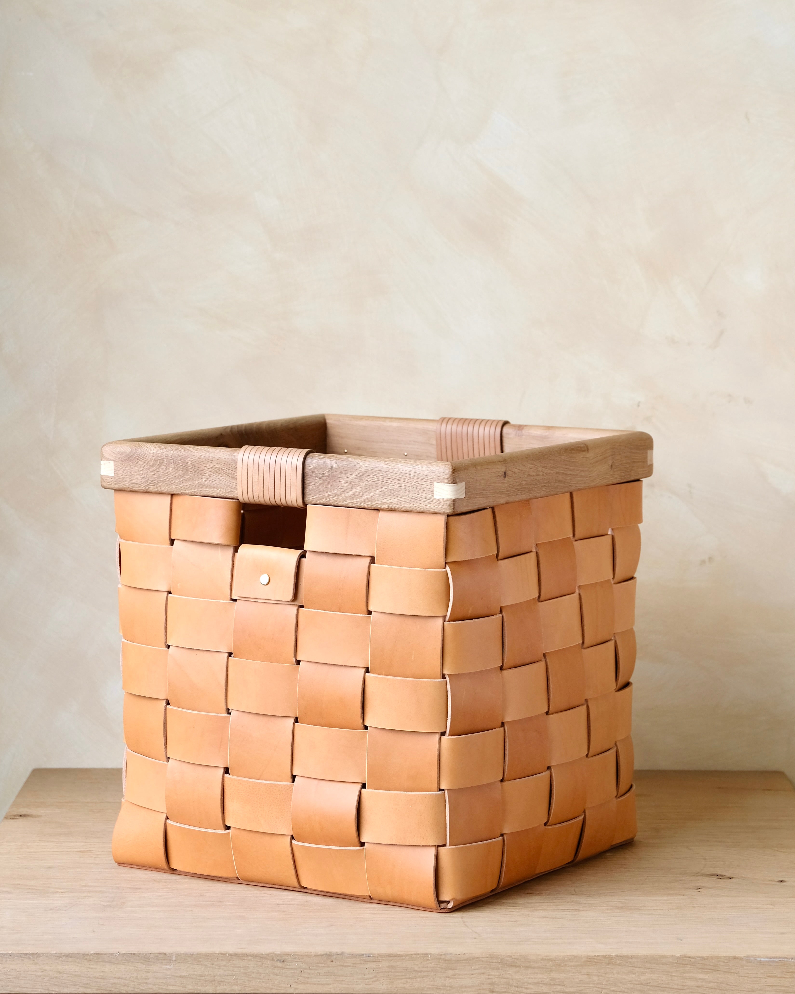SERON - Woven Leather, Timber Framed Basket - Medium