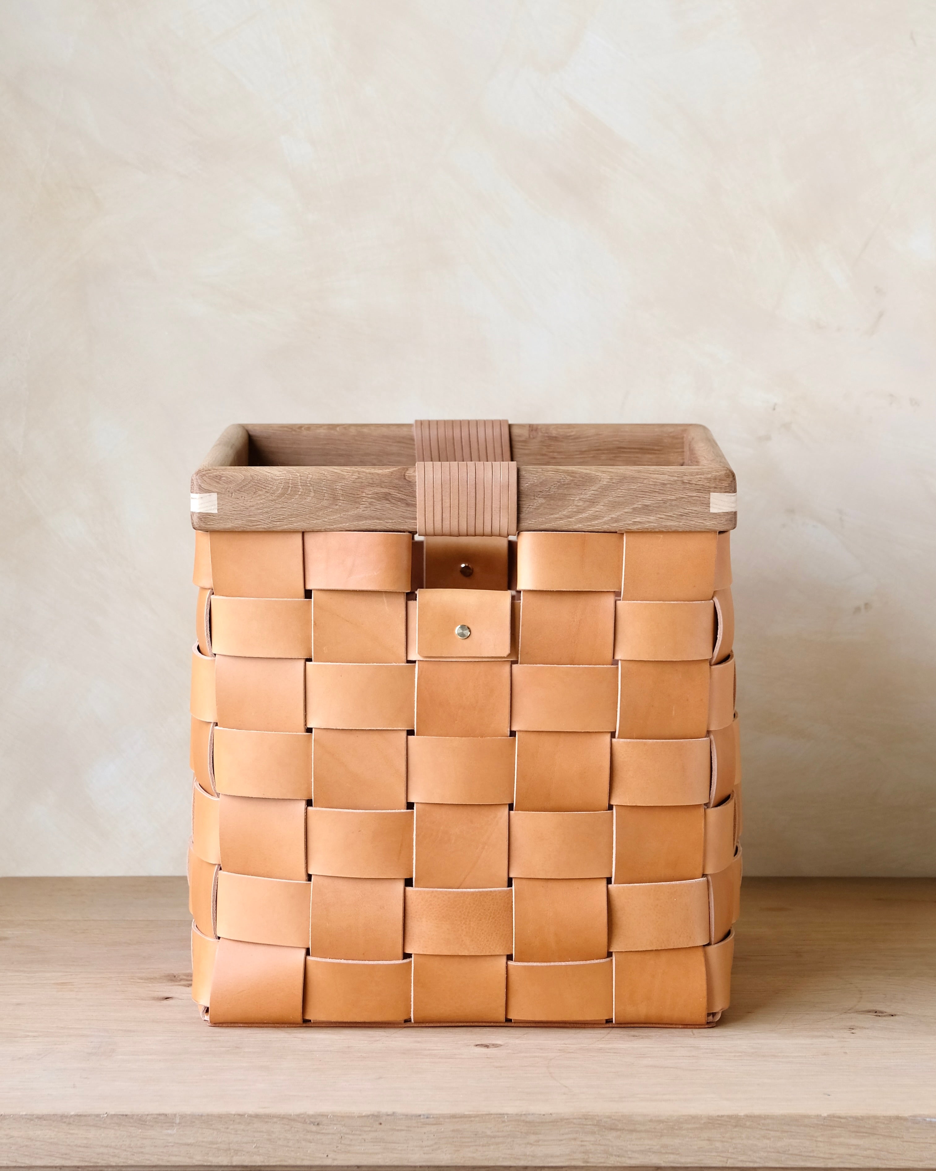 SERON - Woven Leather, Timber Framed Basket - Medium