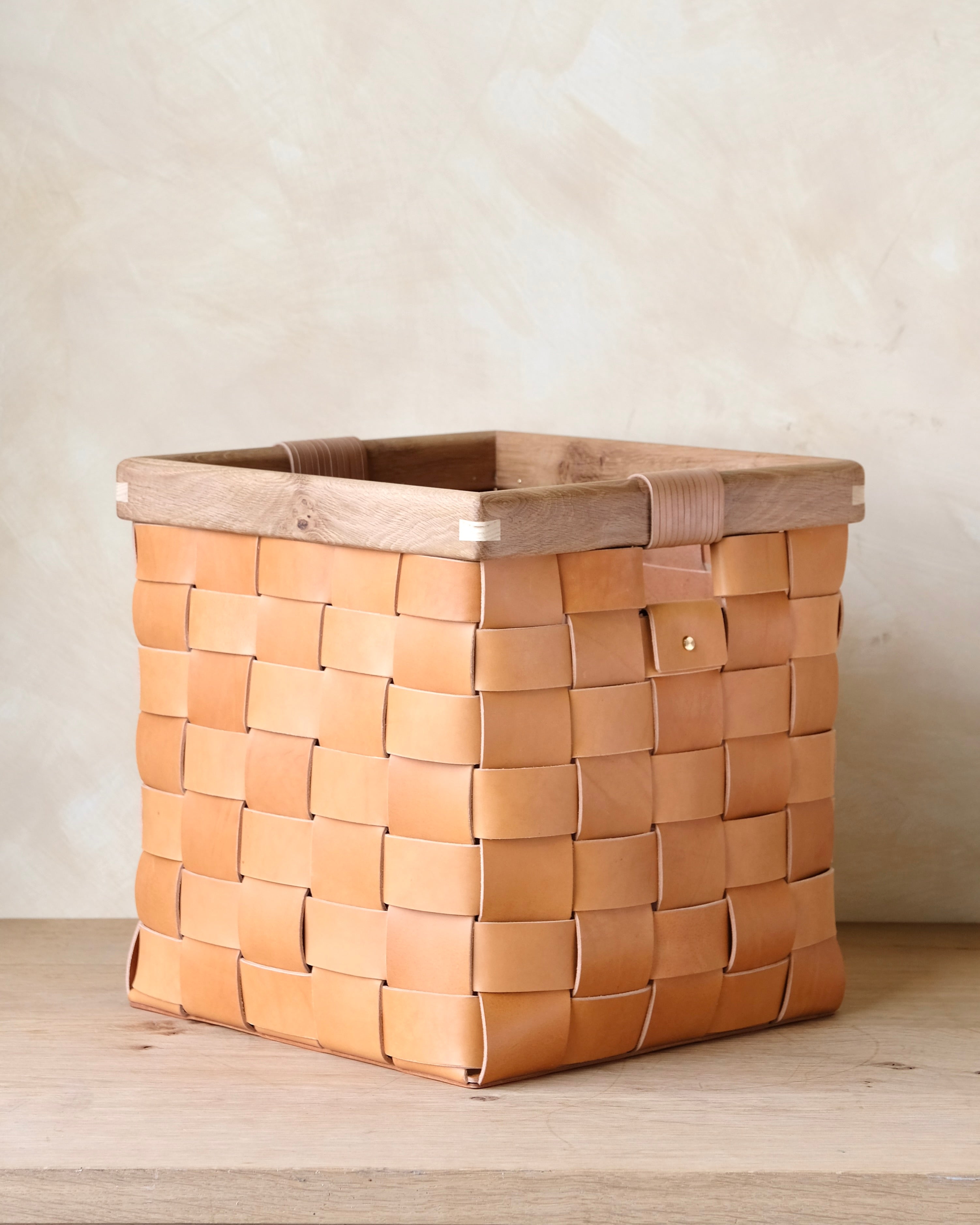 SERON - Woven Leather, Timber Framed Basket - Medium