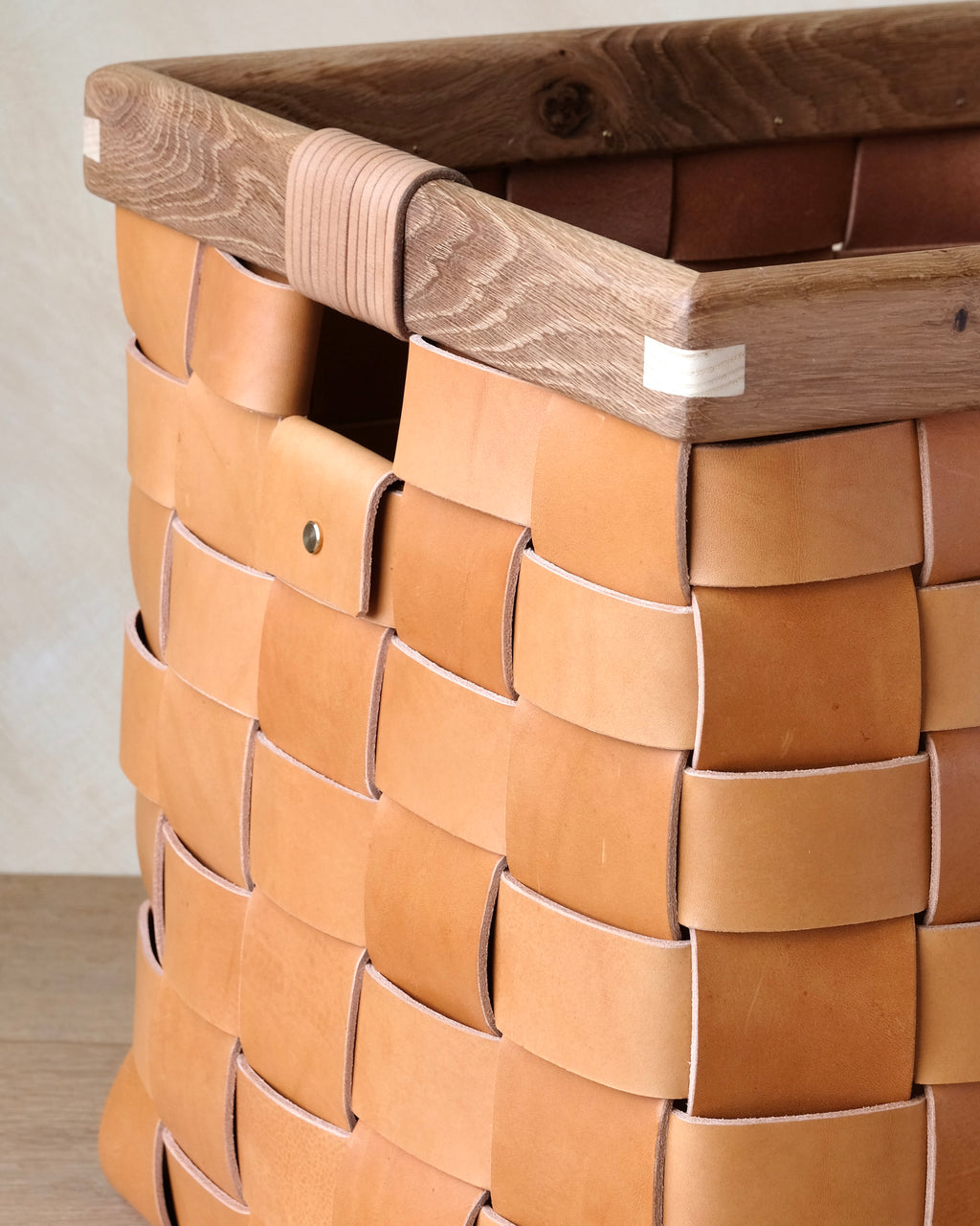 SERON - Woven Leather, Timber Framed Basket - Medium