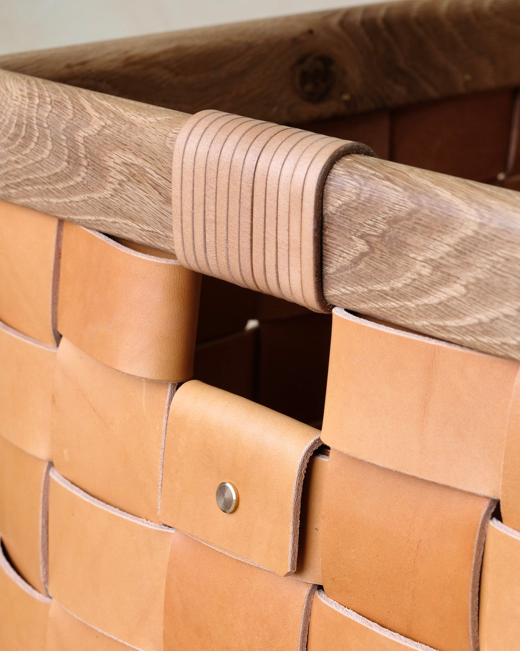 SERON - Woven Leather, Timber Framed Basket - Medium