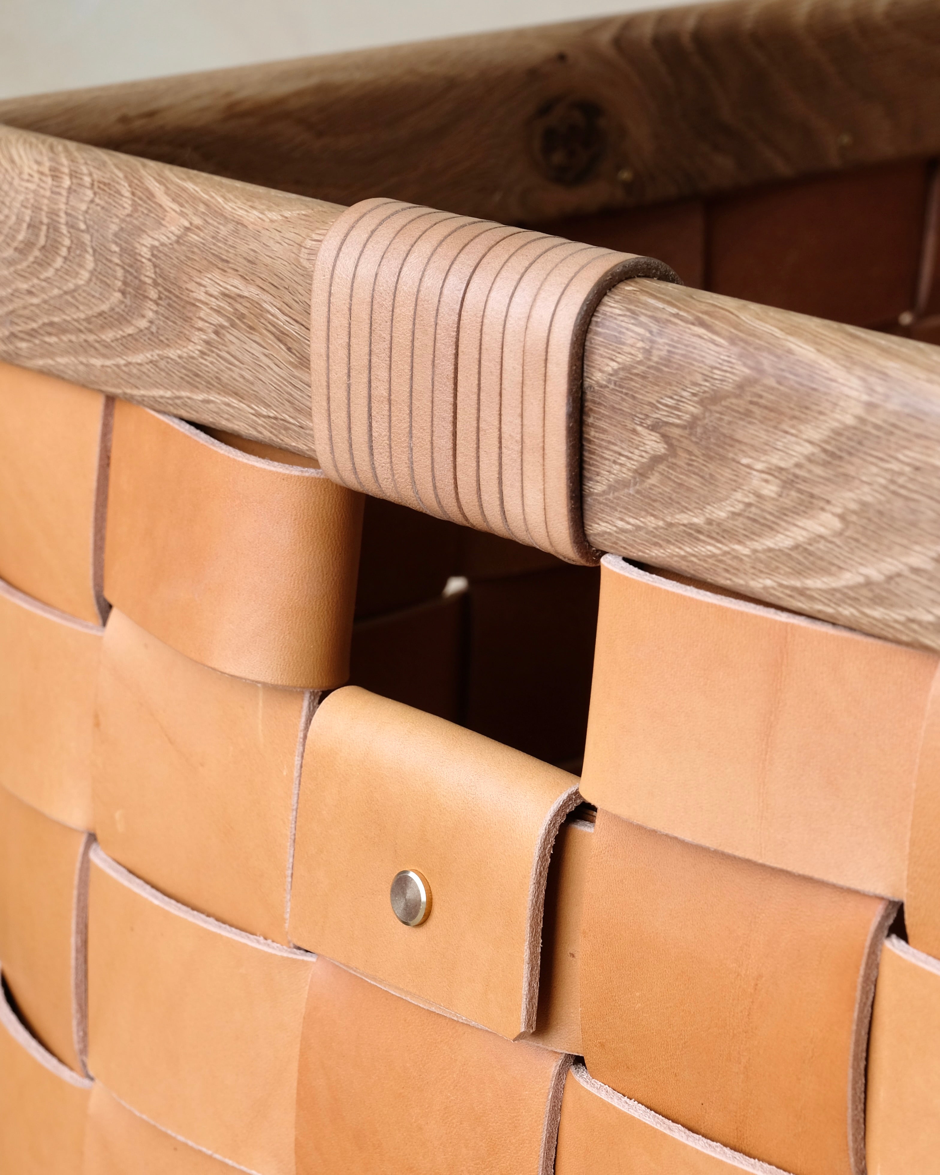 SERON - Woven Leather, Timber Framed Basket - Medium