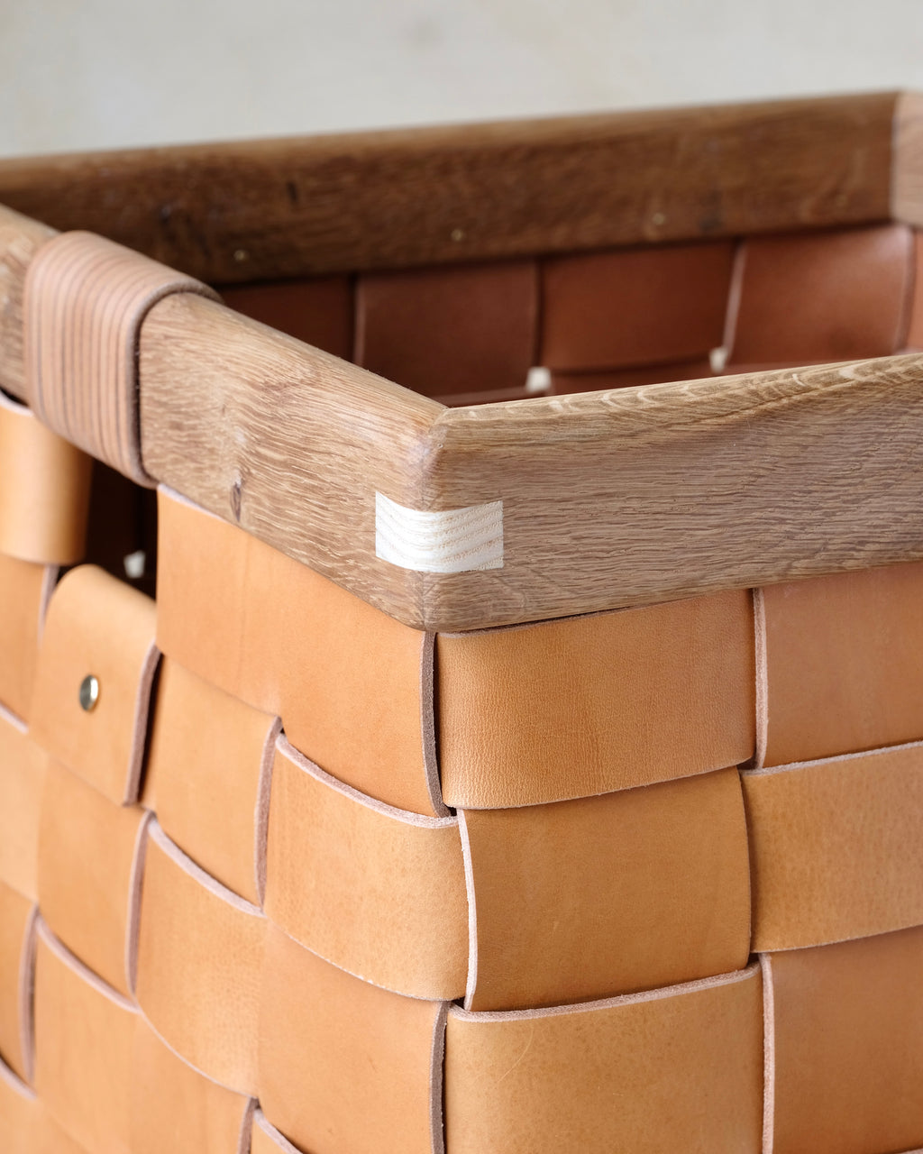 SERON - Woven Leather, Timber Framed Basket - Medium