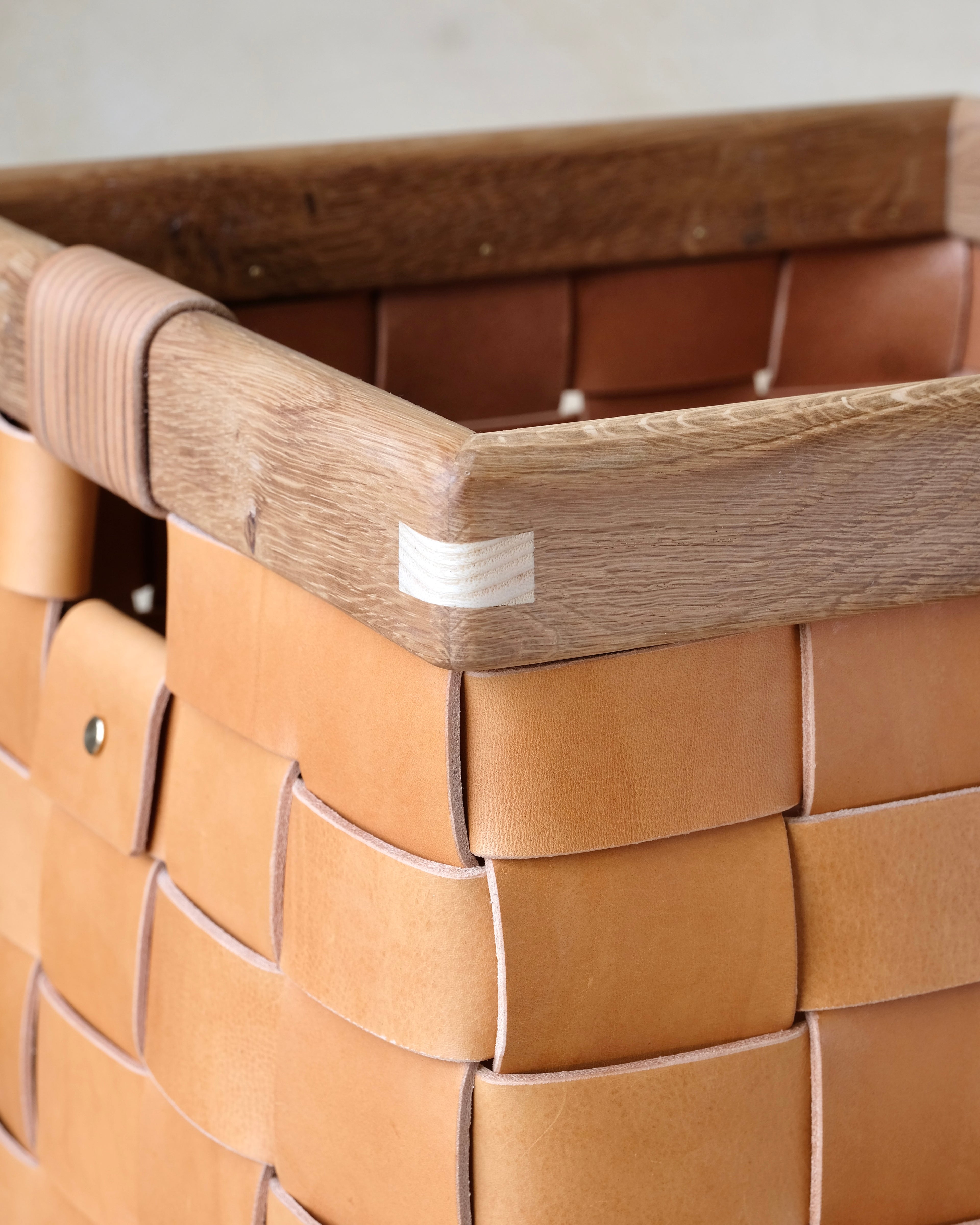 SERON - Woven Leather, Timber Framed Basket - Medium