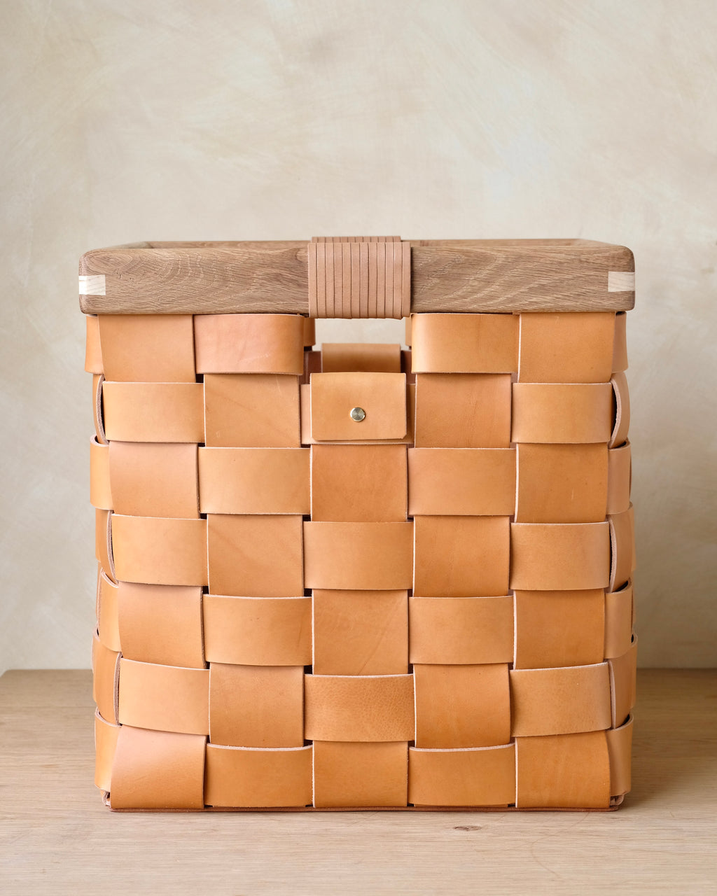 SERON - Woven Leather, Timber Framed Basket - Medium