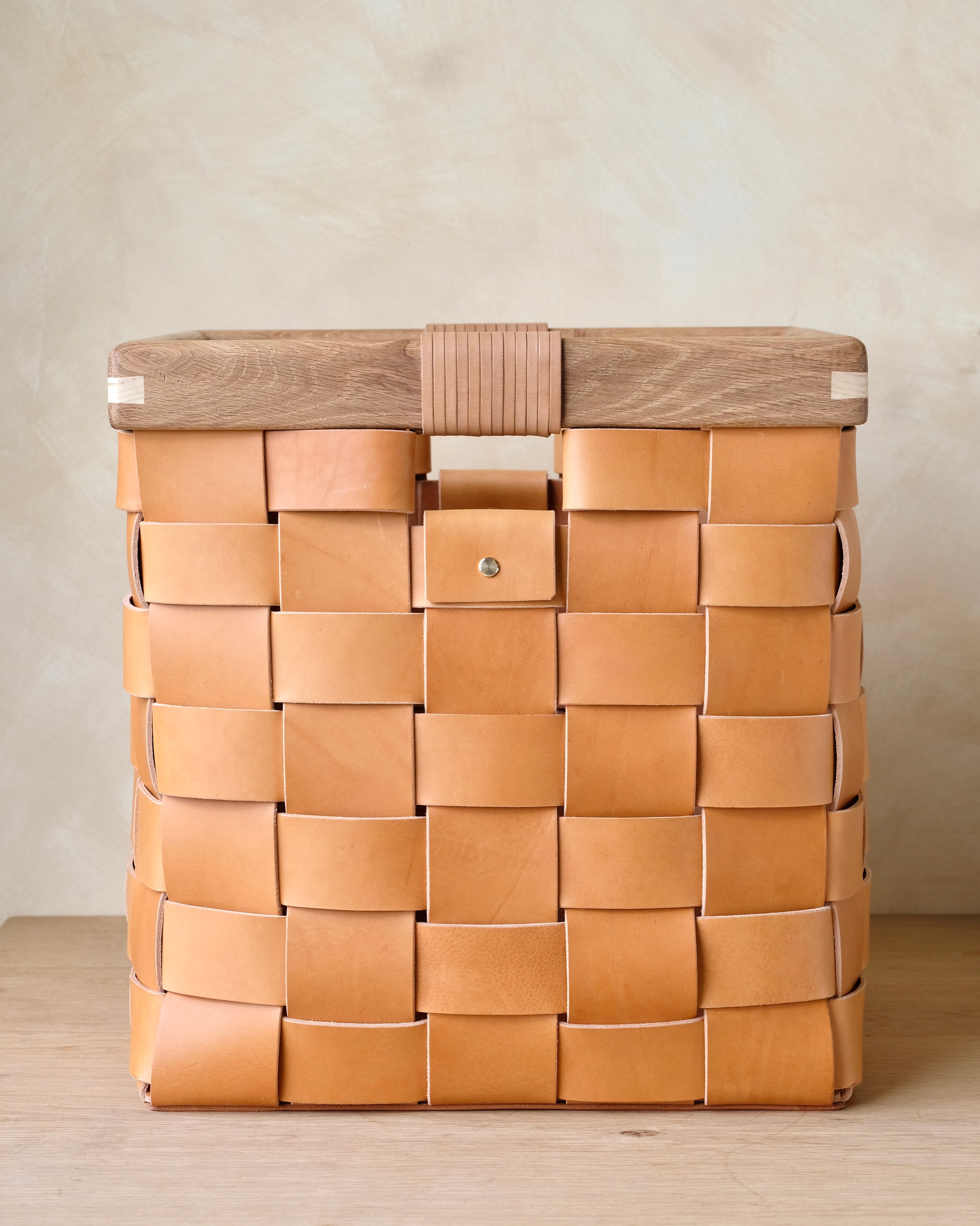 SERON - Woven Leather, Timber Framed Basket - Medium