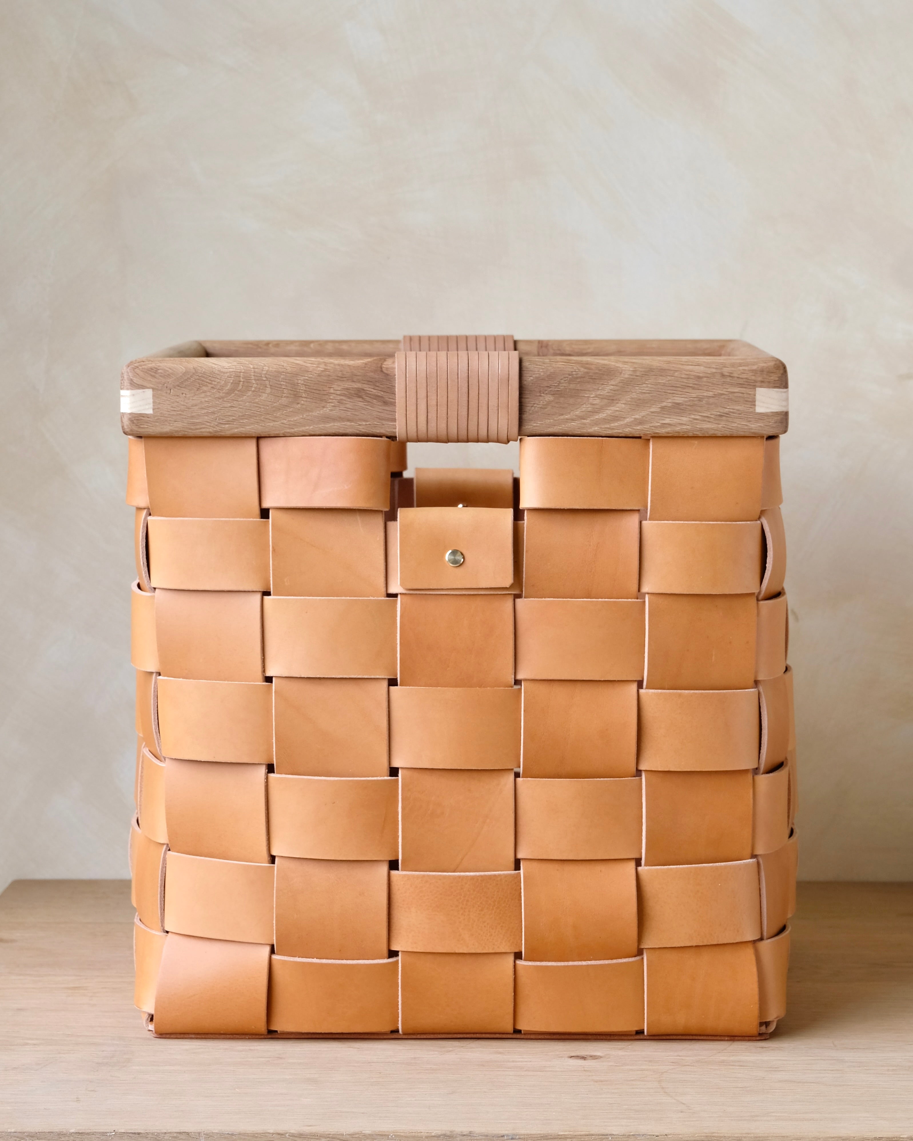 SERON - Woven Leather, Timber Framed Basket - Medium