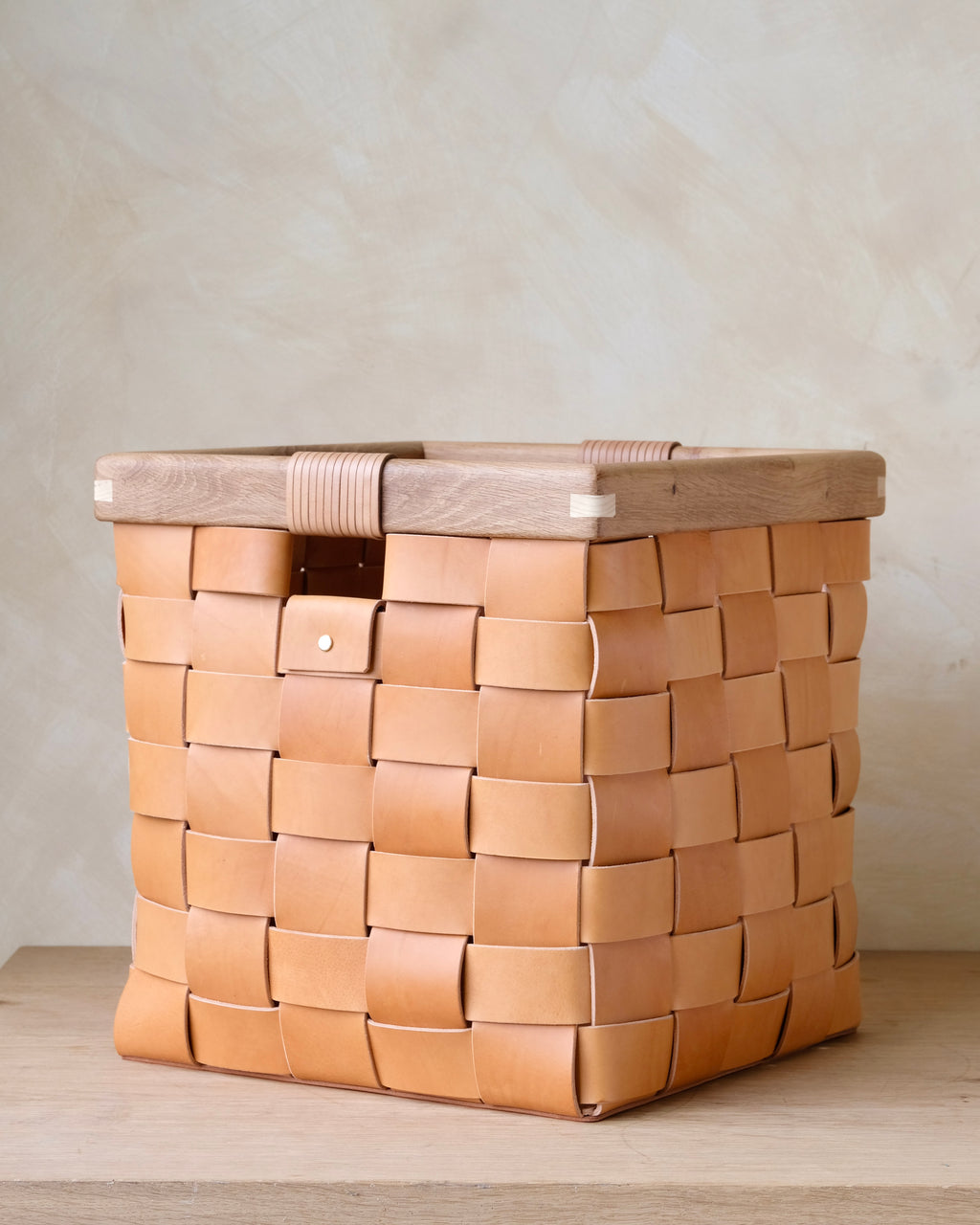 SERON - Woven Leather, Timber Framed Basket - Medium