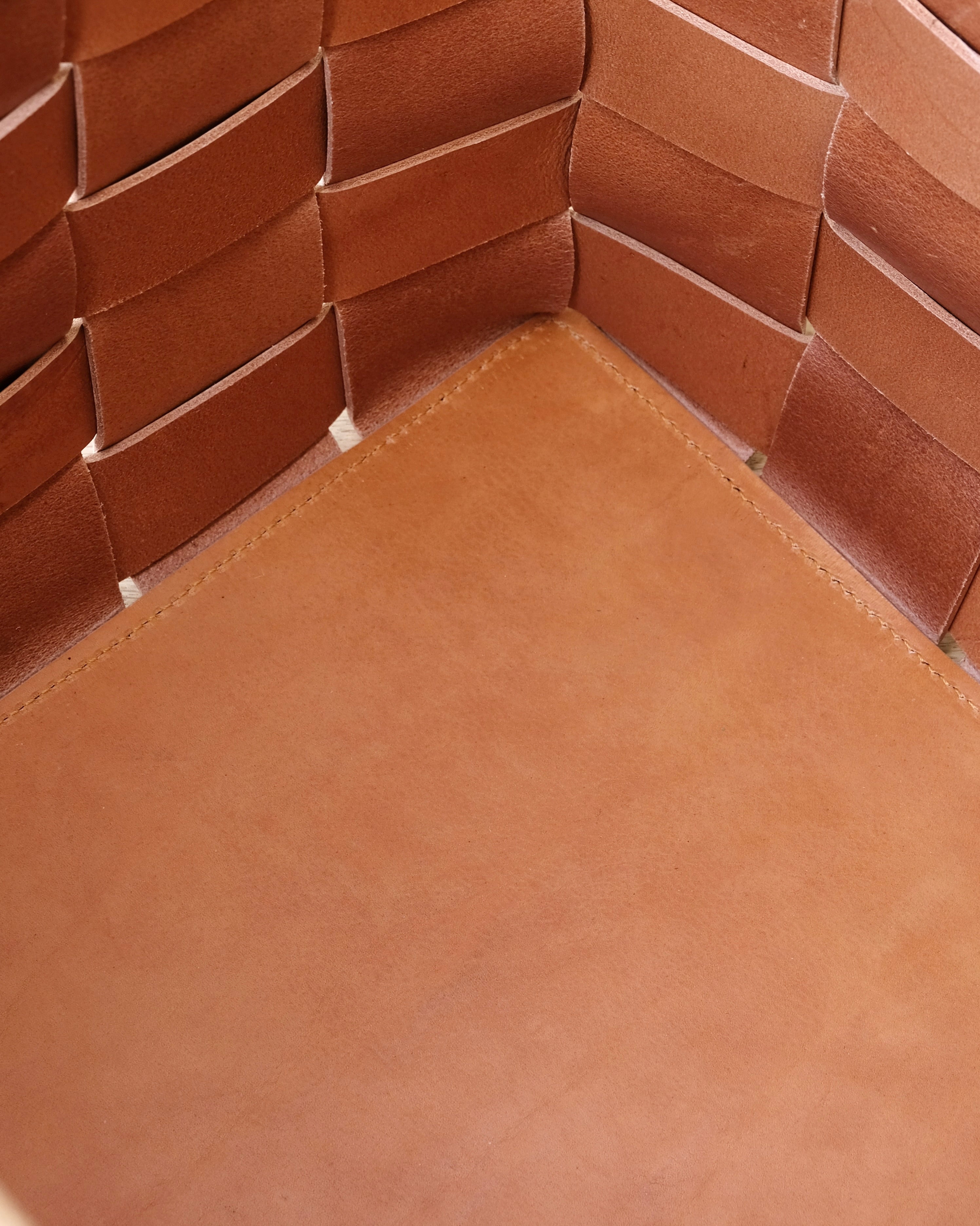 SERON - Woven Leather, Timber Framed Basket - Medium