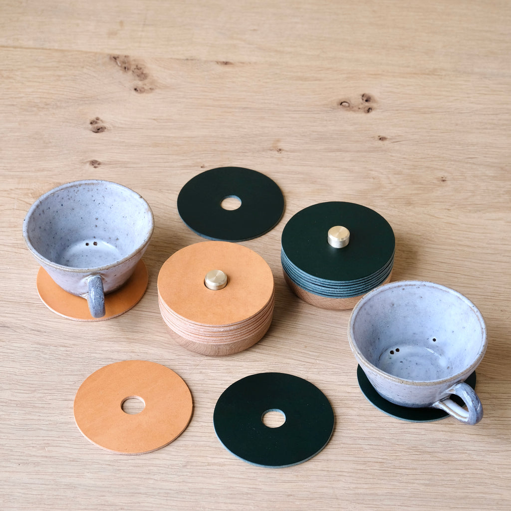 GASKET - Leather and Oak Coaster Set
