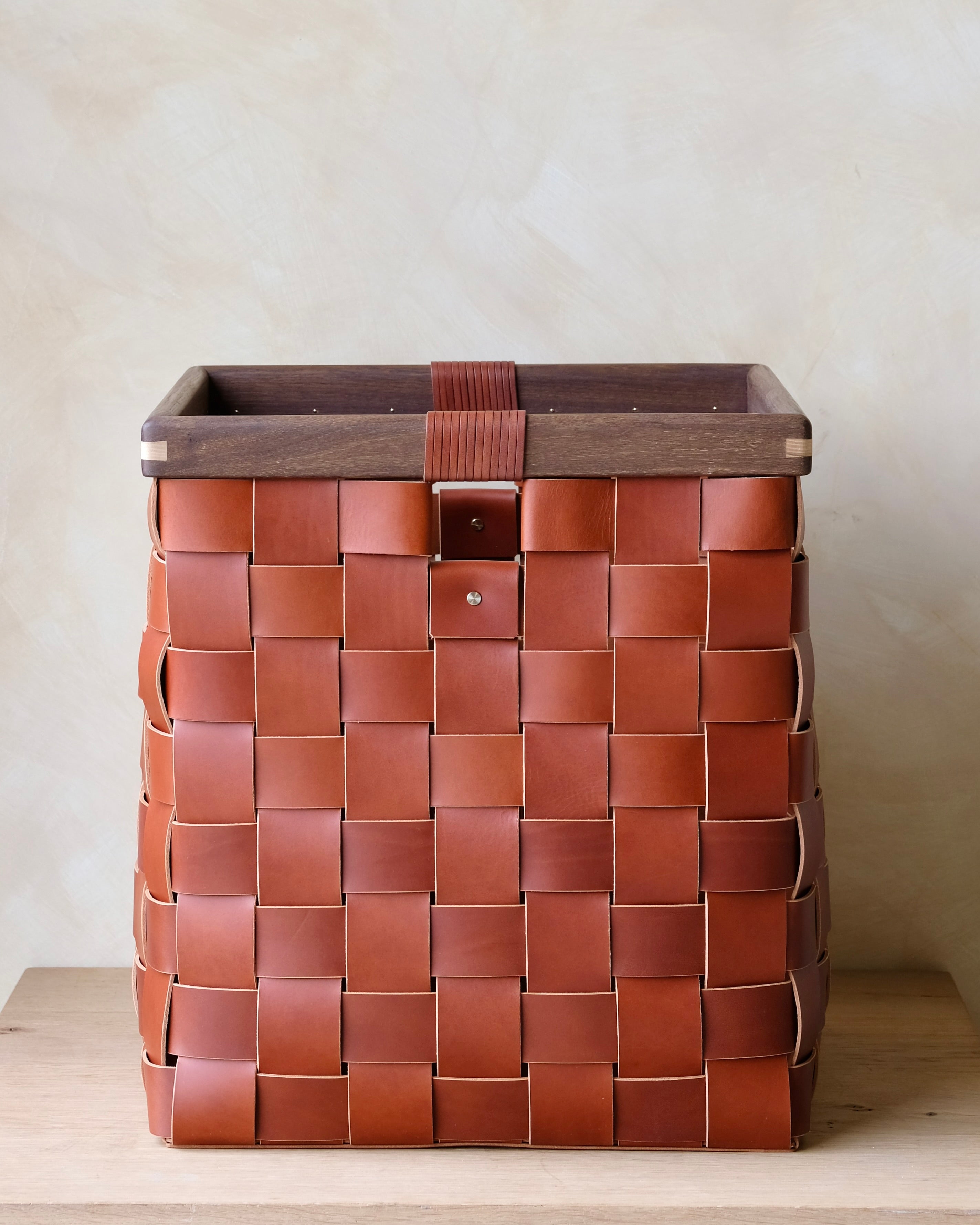 SERON - Woven Leather, Timber Framed Basket - Large