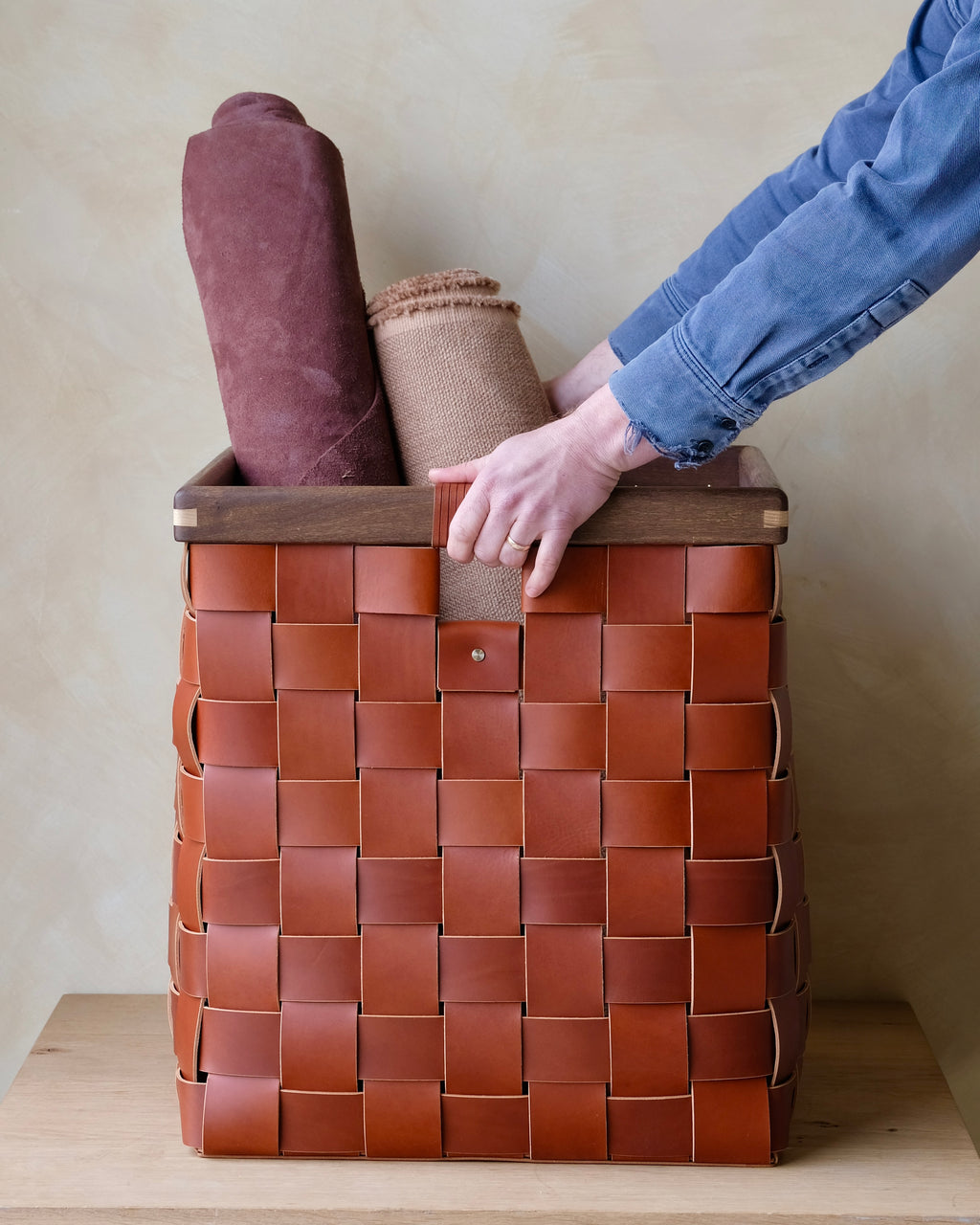 SERON - Woven Leather, Timber Framed Basket - Large