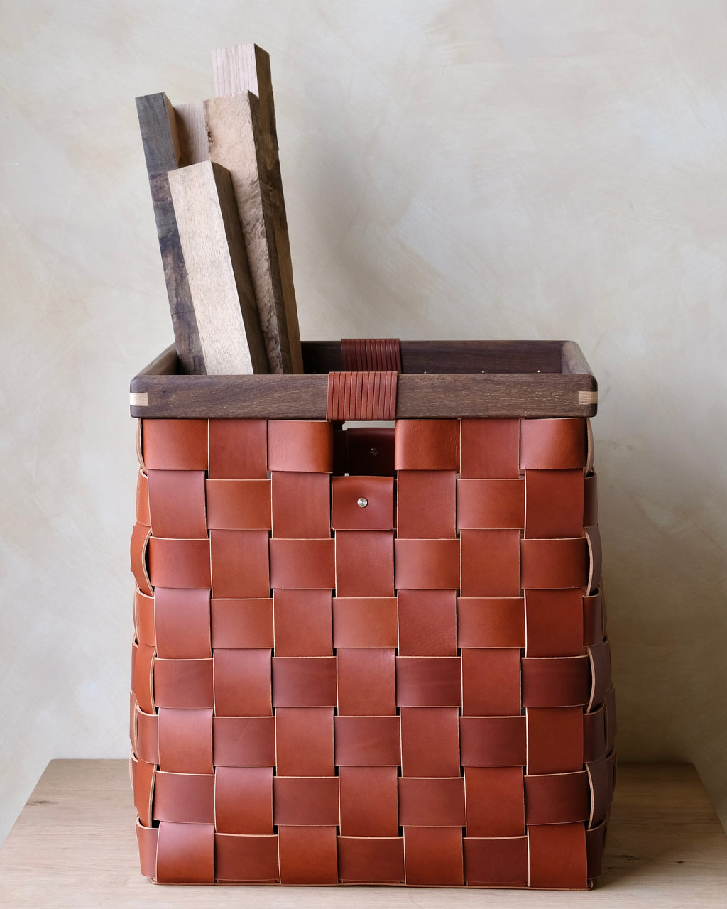 SERON - Woven Leather, Timber Framed Basket - Large
