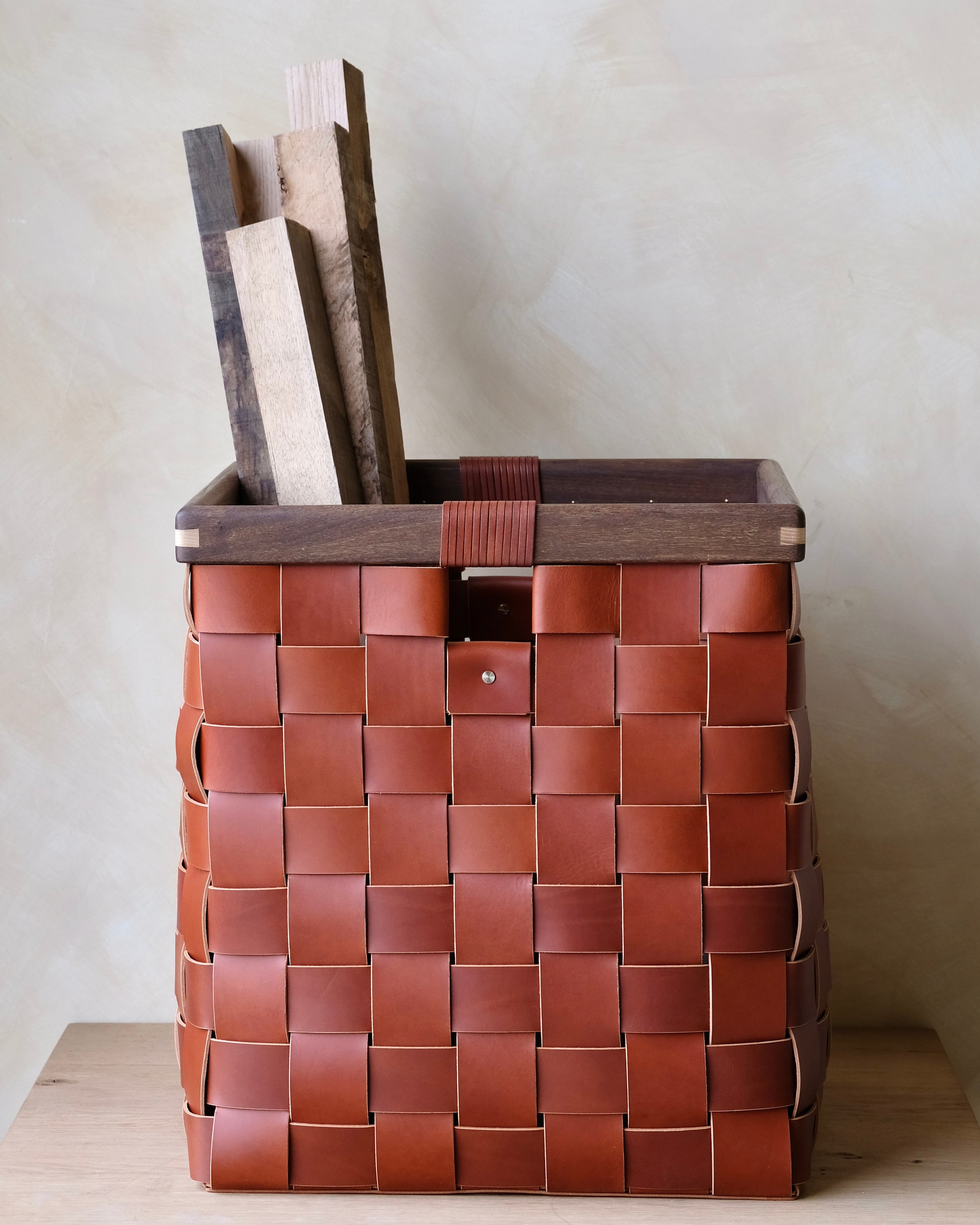 SERON - Woven Leather, Timber Framed Basket - Large