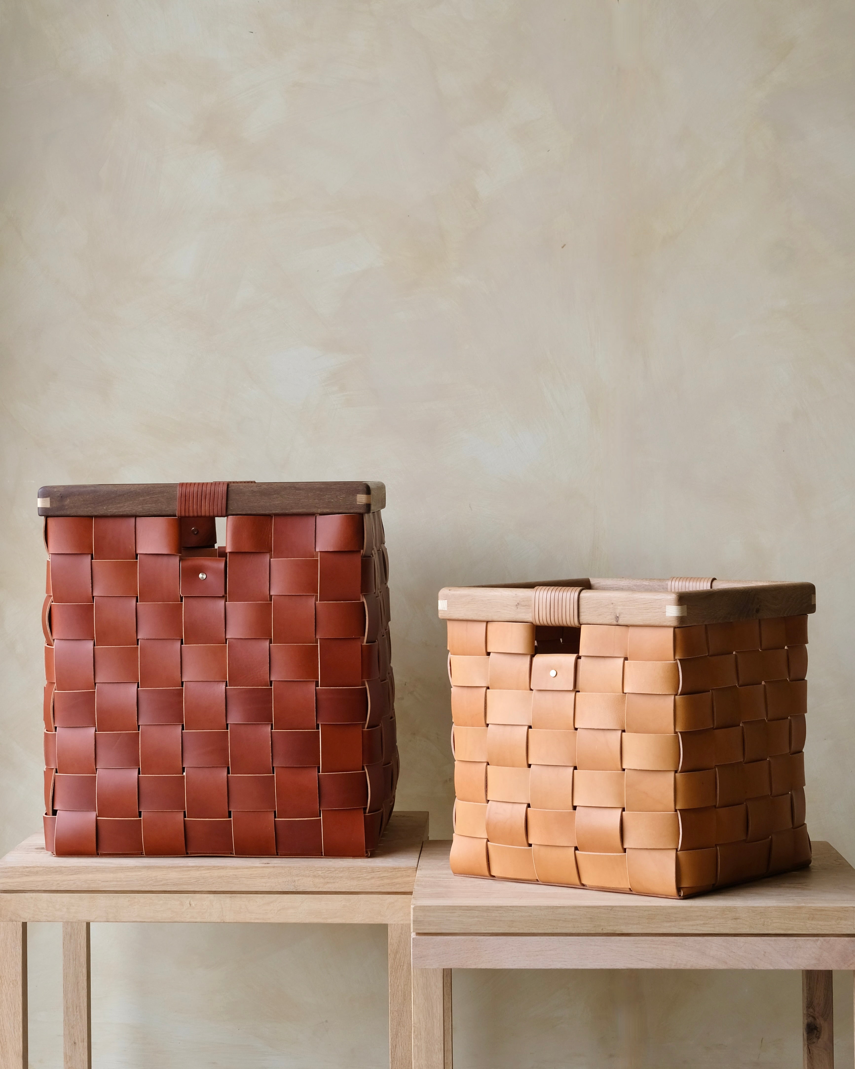 SERON - Woven Leather, Timber Framed Basket - Large