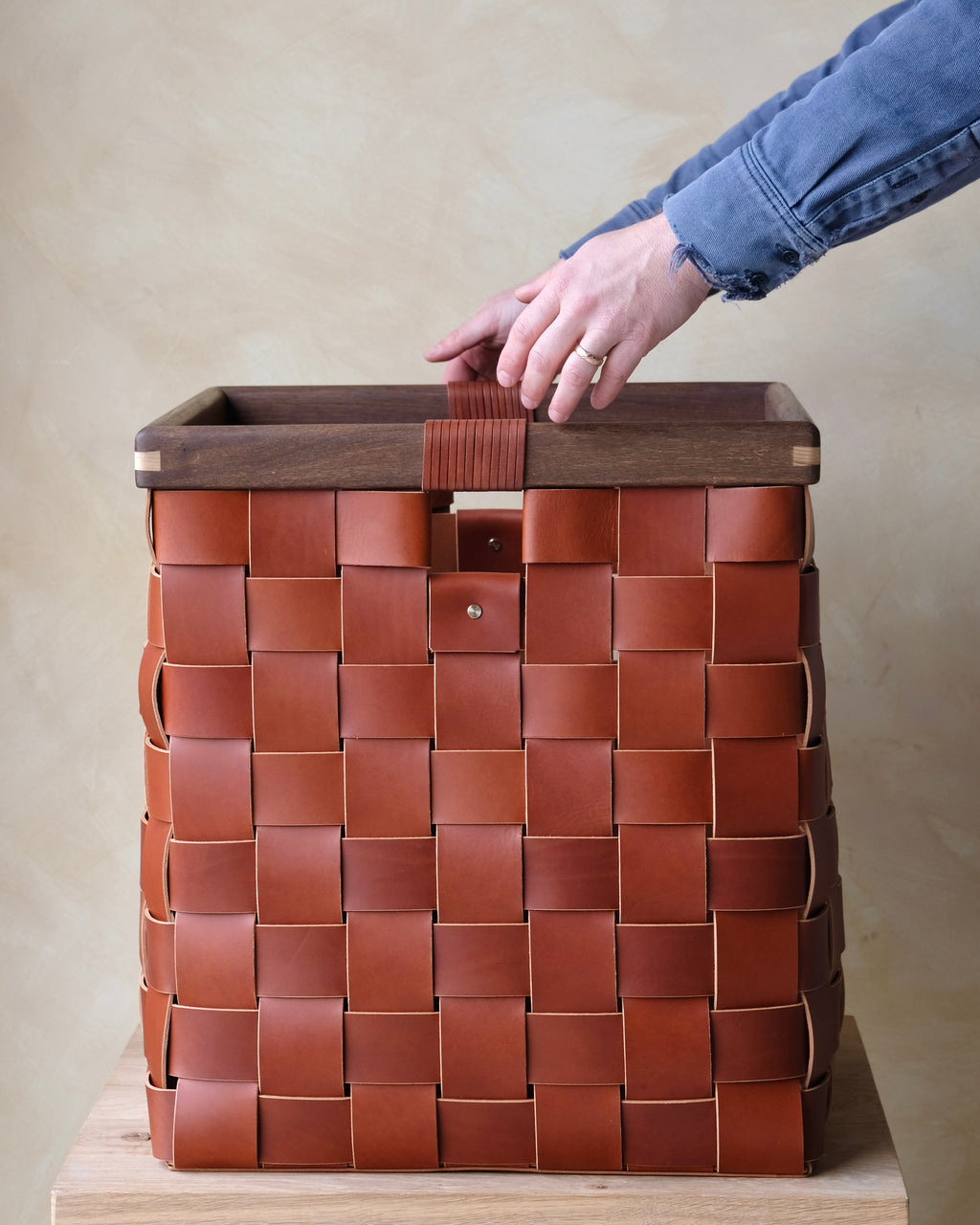 SERON - Woven Leather, Timber Framed Basket - Large