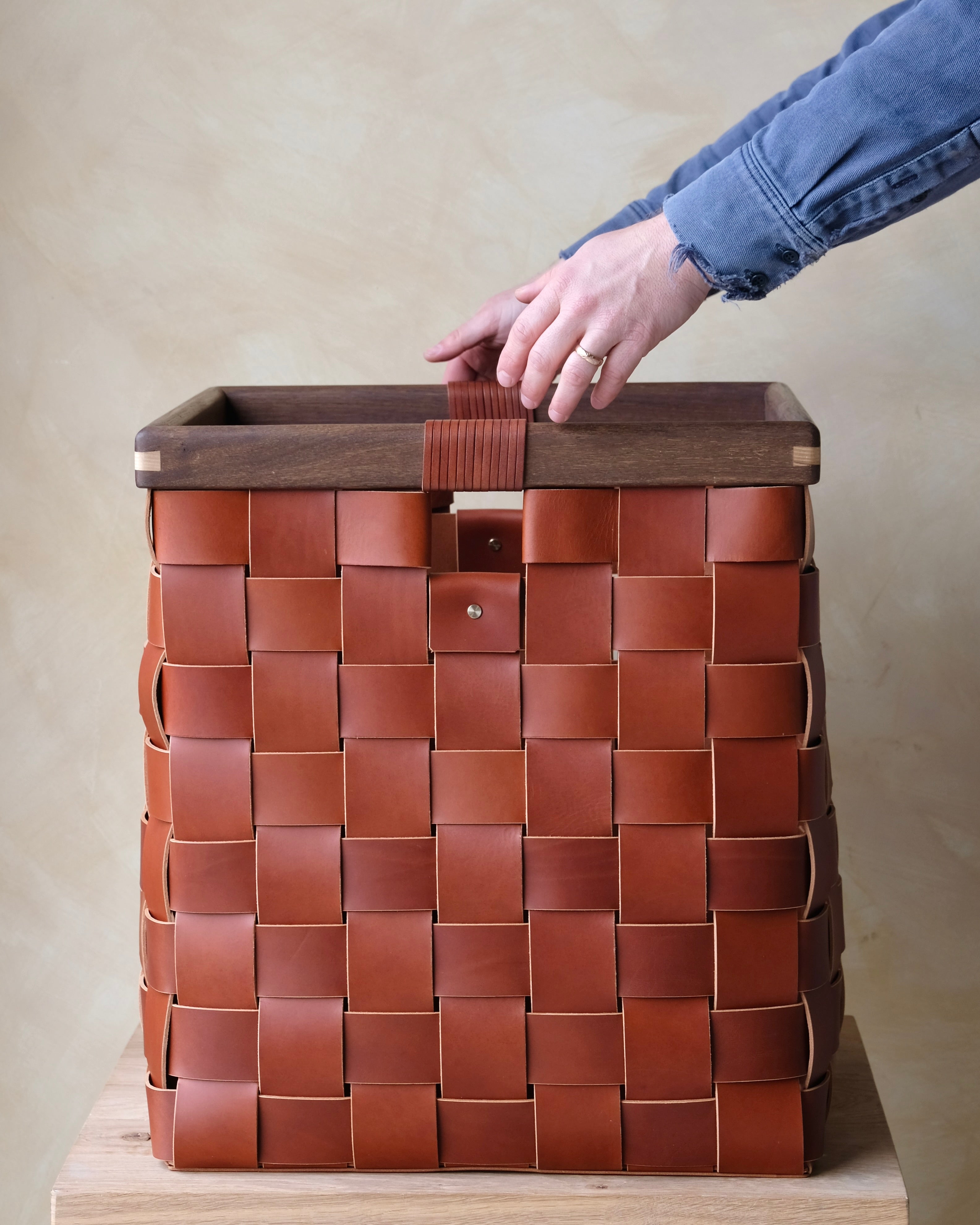 SERON - Woven Leather, Timber Framed Basket - Large