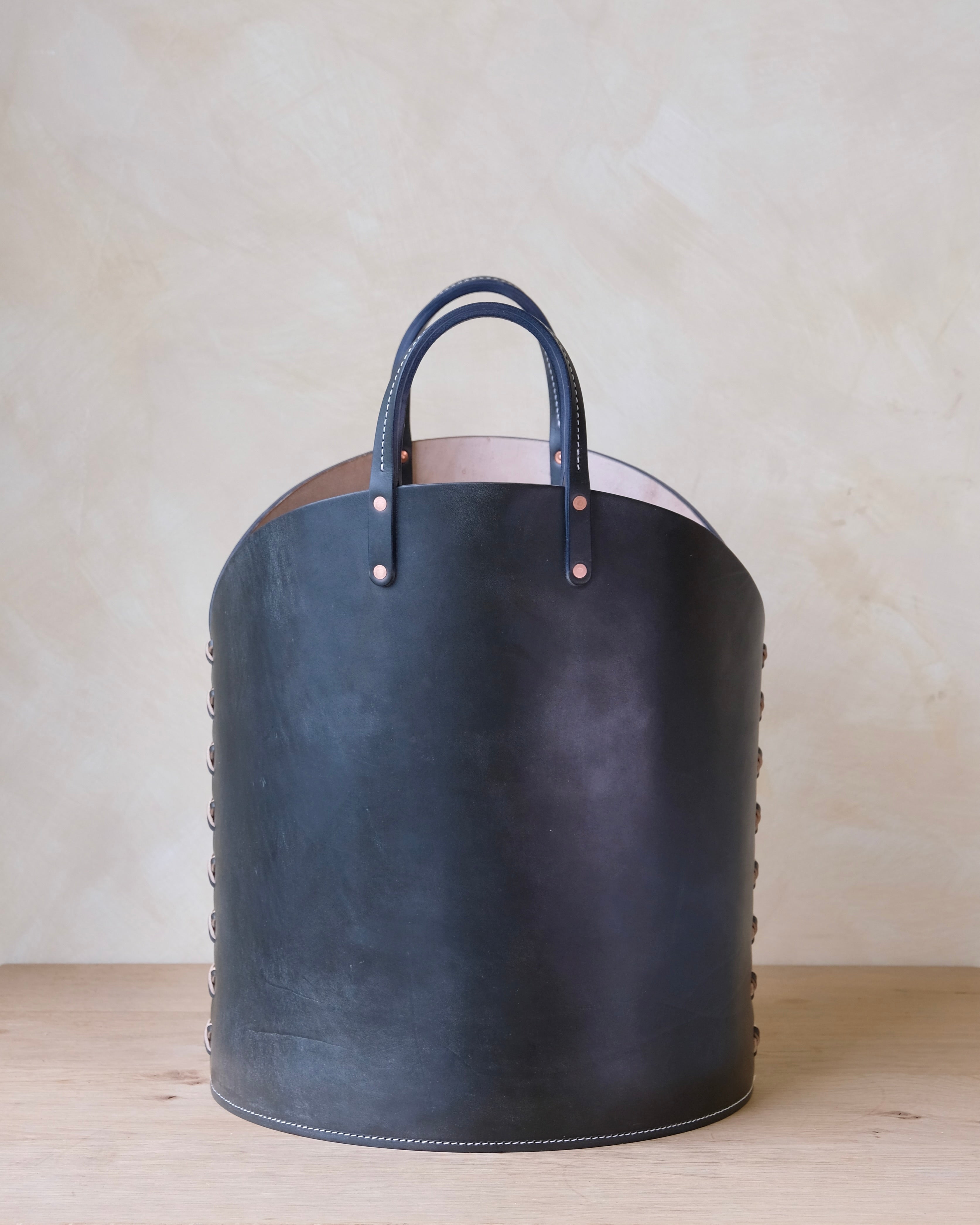 Leather Log Basket - Medium