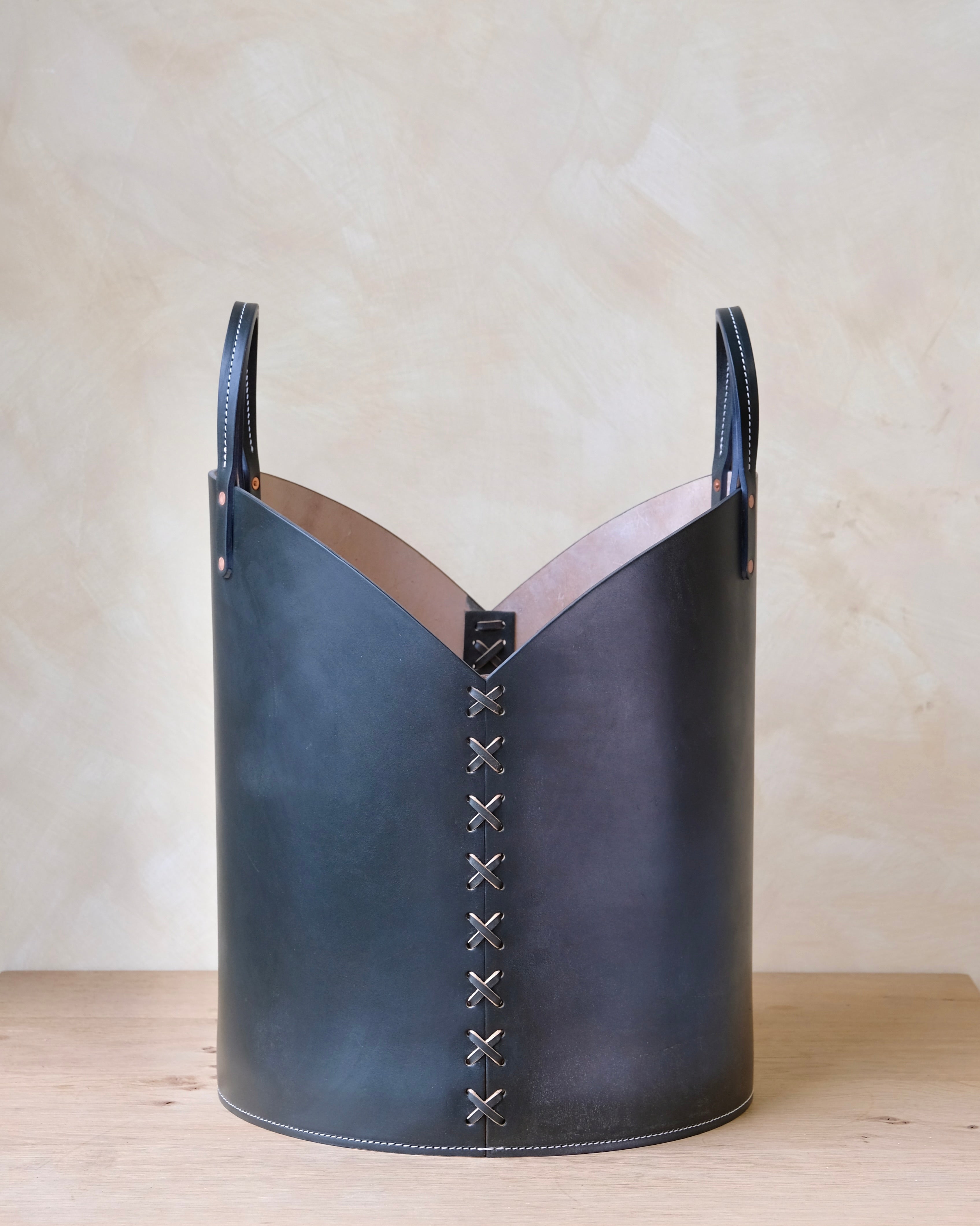Leather Log Basket - Medium