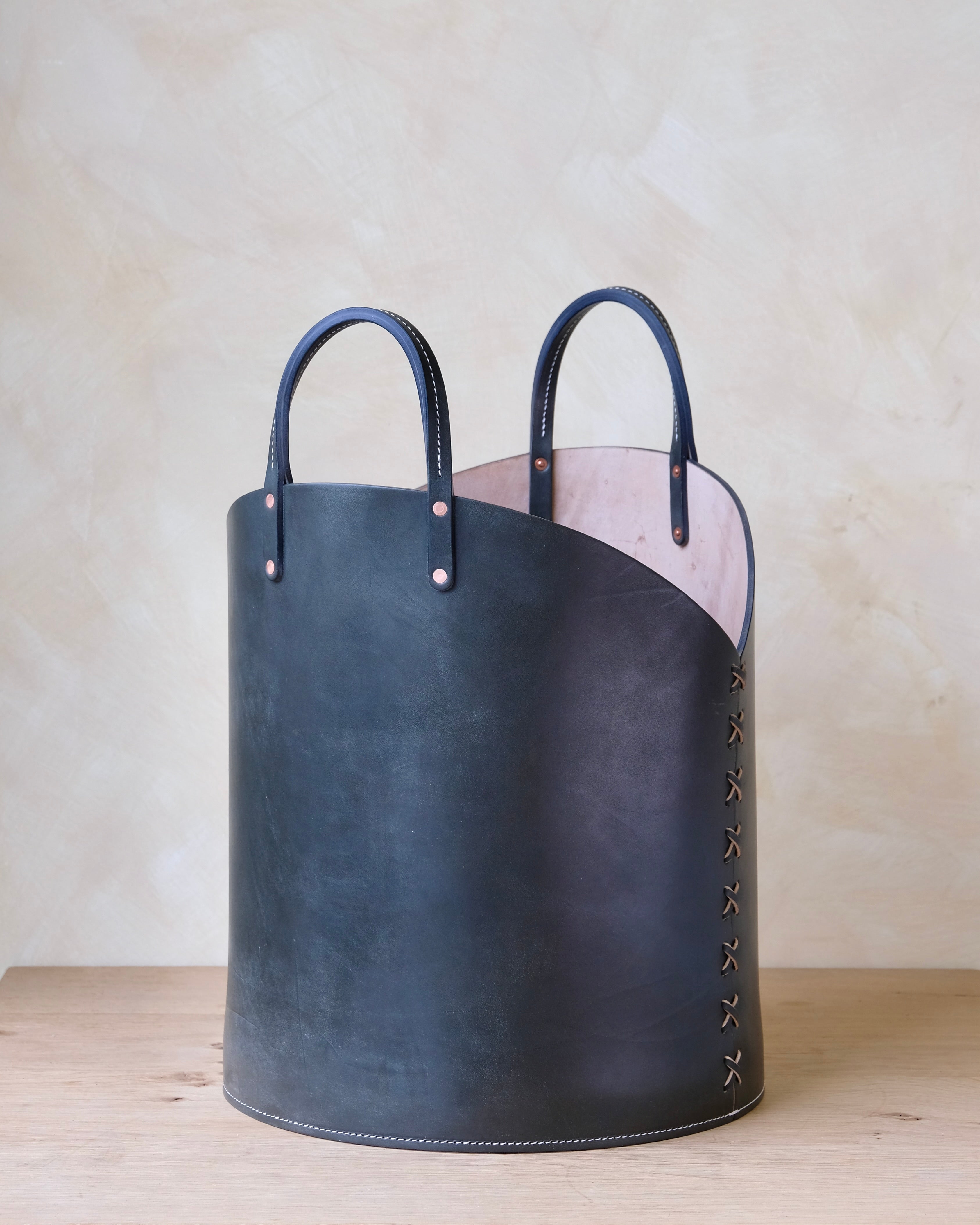 Leather Log Basket - Medium