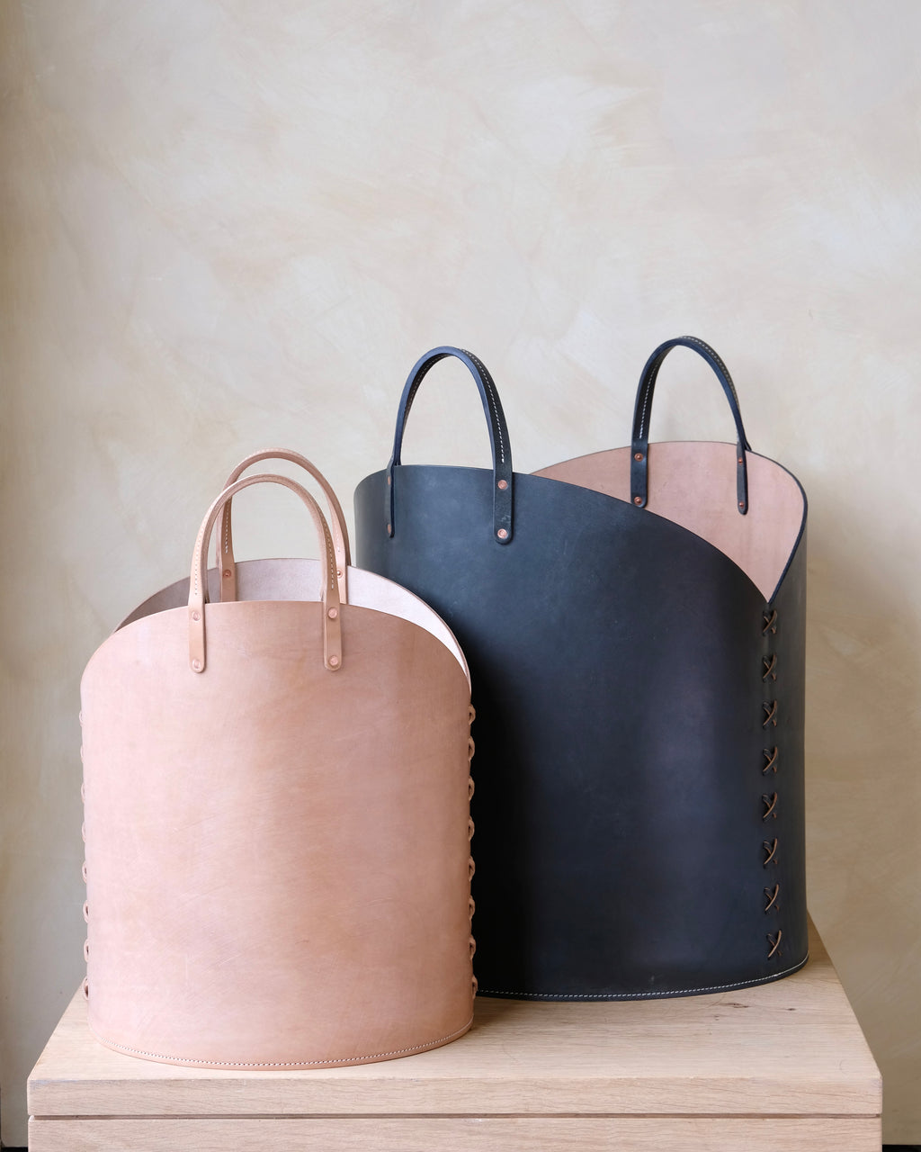 Leather Log Basket - Medium