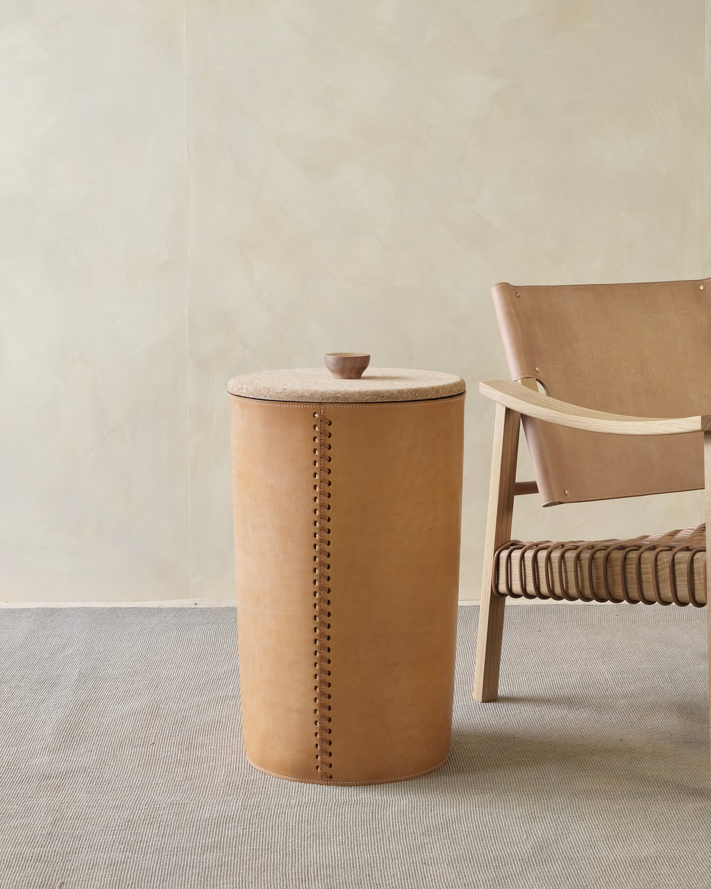 Tan laundry basket