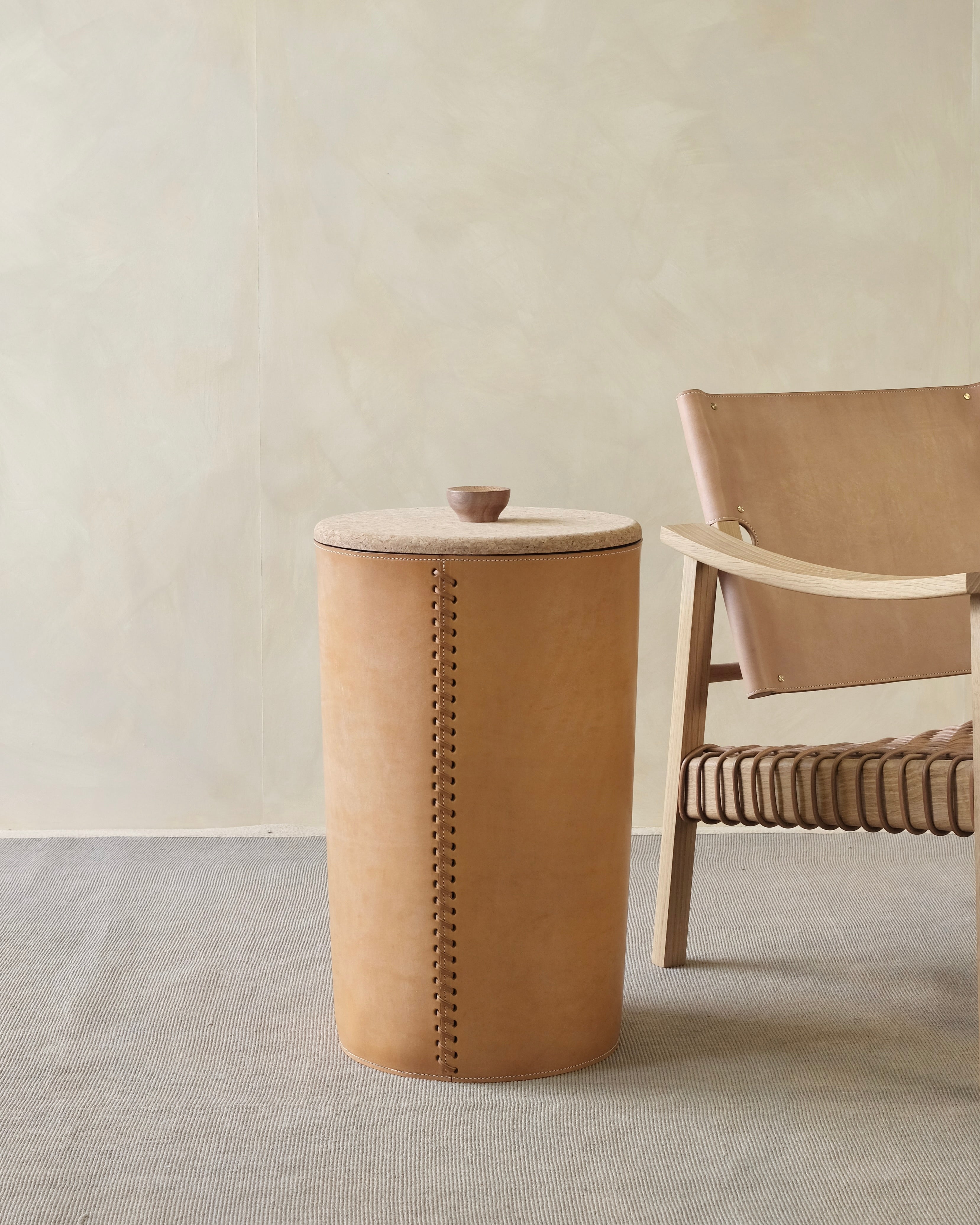 Tan laundry basket