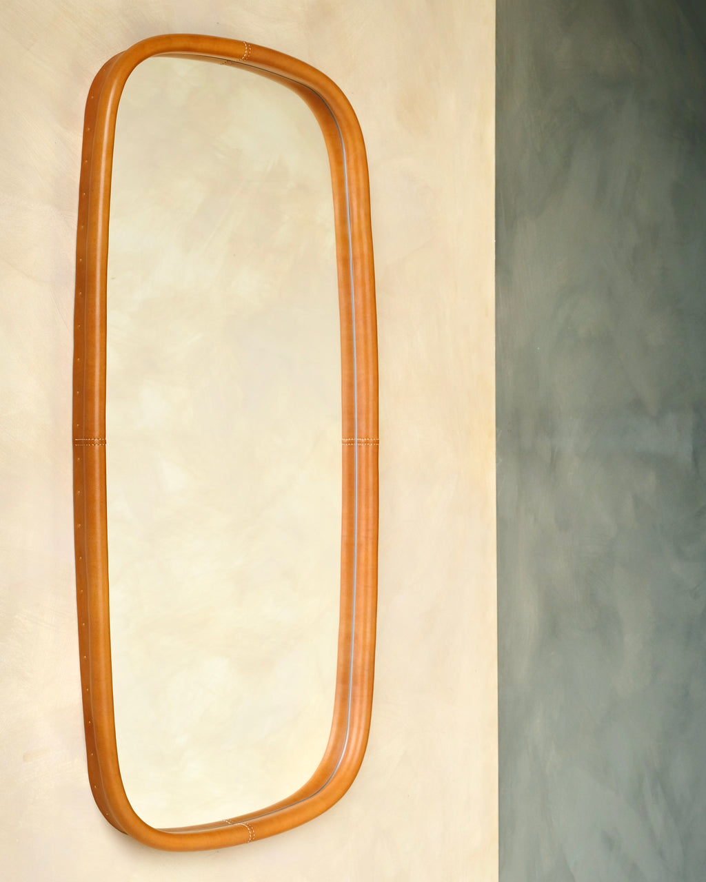 leather framed mirror in rectangle shape
