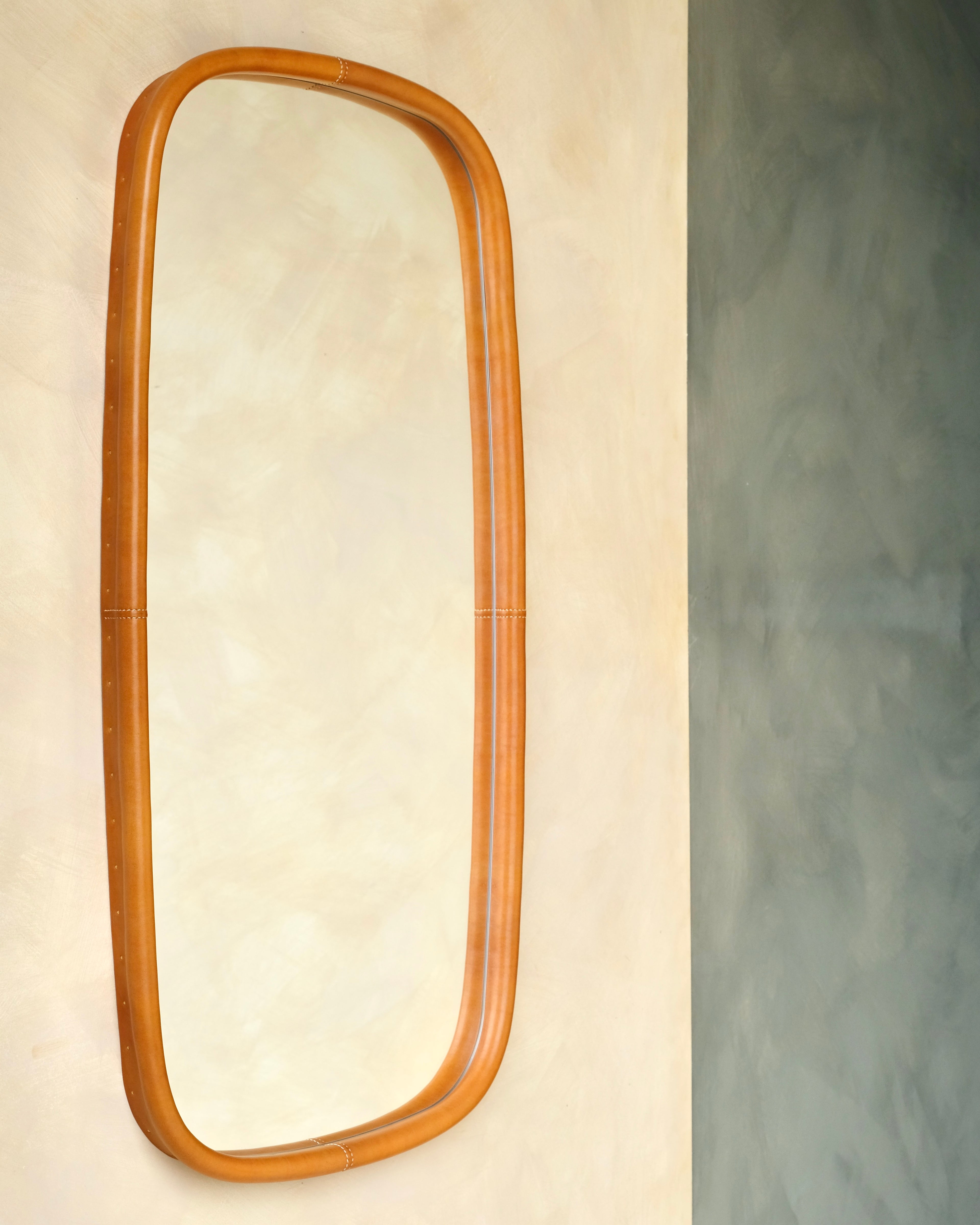 leather framed mirror in rectangle shape