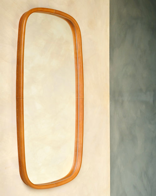 leather framed mirror in rectangle shape